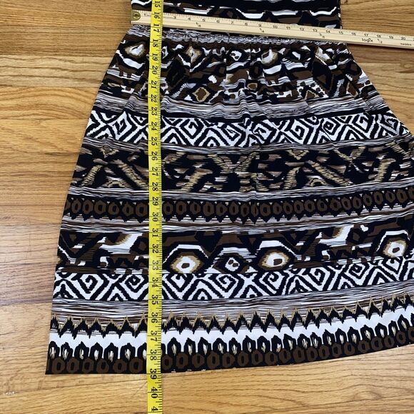 Tahari ASL Women’s Size 8 Brown Black White Tribal Geometric Print Midi Dress - Picture 4 of 7